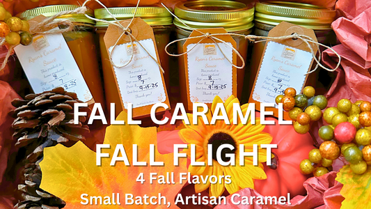 Fall Caramel Flight – 4 Artisan Small-Batch Flavors | Pumpkin Spice, Apple Cinnamon, Salted Caramel & Classic Caramel